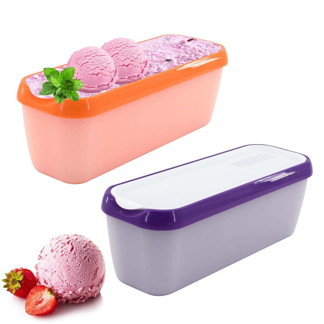 Gohytal Set di 2 contenitori per gelato e gelato, per gelato, 1,5 l, contenitore per gelato fatto in casa, congelatore, contenitore per ghiaccio, senza BPA, per uso alimentare