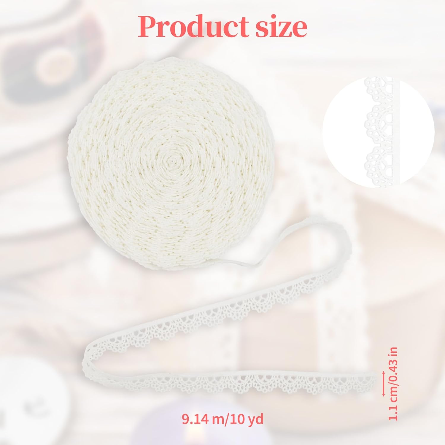 Lace Ribbon 5 Yards Cotton Lace Trim Vintage Ribbon Crochet Scalloped Edge Ribbons Trimming for DIY Scrapbooking Dollies Wedding Decoration Package Crafts Supply