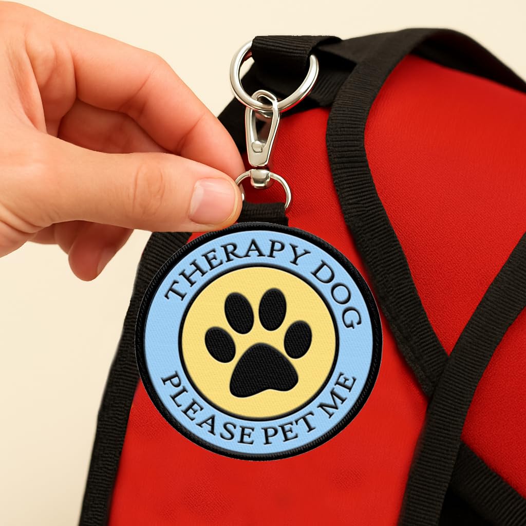 Therapy Dog Clip on Identification wisząca naszywka - klipsy do terapii dla psa, uprzęży, kołnierza, smyczy lub nosidełka.