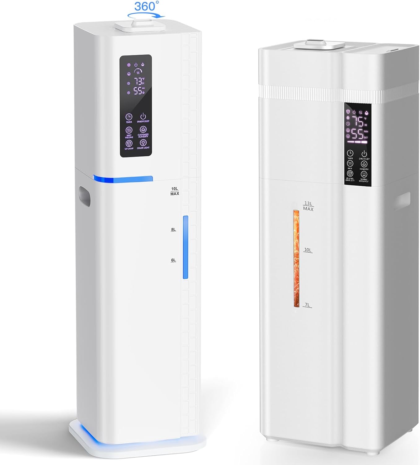 10L/2.64Gal & 13L/3.4Gal Humidifier, Top Fill Quiet Ultrasonic Humidifiers for Bedroom, 24H Timer, 3 Mist Modes Humidifier Large Room, Home, Office, Plants, White