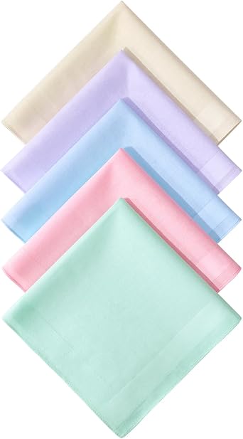 DoreenBeads Cotton Handkerchiefs 5/10-Pack - Womens Pastel Hankies with Woven Striped Edges - 15.75" Bridal, Wedding Gift