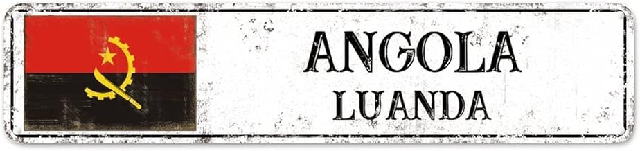 Angola Flag Retro Aluminum Sign Angola City Souvenir Sign Luanda Capital City Aluminum Sign National Flag Country Souvenir Novelty Signs Farmhouse Decor for Laundry Room Living Room 4×18in