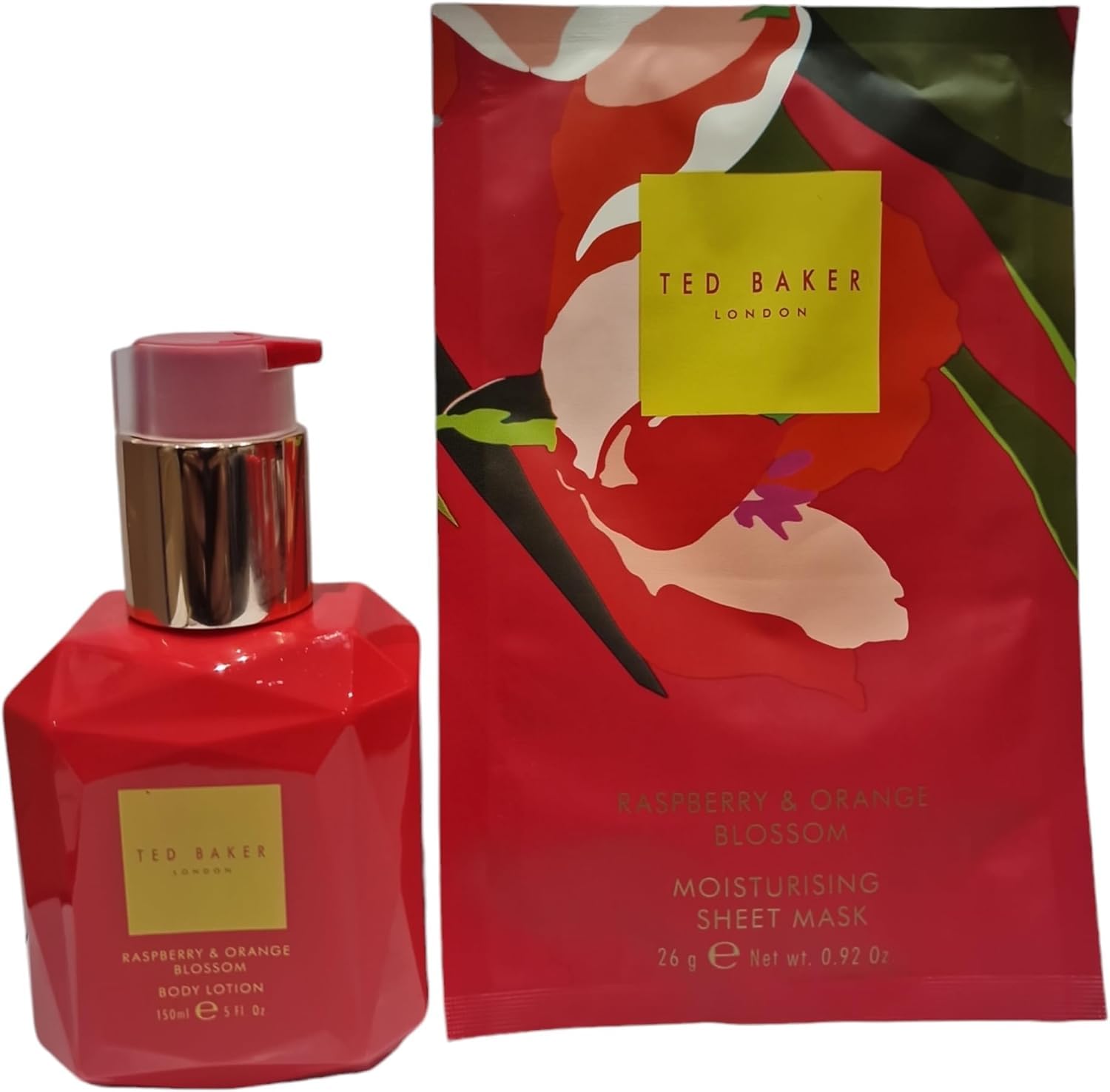 Raspberry and Orange Blossom Body lotion 150ml with Raspberry & Orange Blossom moisturising sheet mask 26g