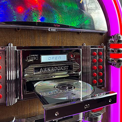 Arkrocket Taurus II Jukebox Vinyl Record Player Bluetooth USB SD CD Player Radio Retro Turntable Classic Jukebox 42 inch (Taurus II - Dark Oak)