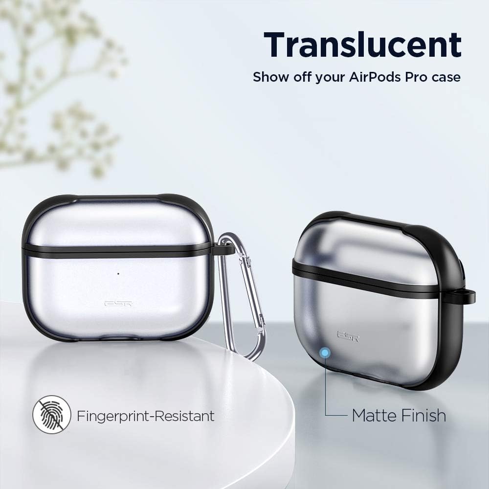 Special ESR Protective Carrying Case for AirPods Pro Case 2019, Translucent PC Cover with Hybrid TPU Frame and Keychain [Won't Affect Wireless Charging],[Fingerprint Resistant Matte Surface], Black Frame