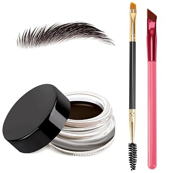 3 IN 1 Eyebrow Gel Kit With 2 Eyebrow Brushs,High Pigment,Waterproof,Long Wearing, Eyebrow Pomade For All Skin Tones, #01 ebony