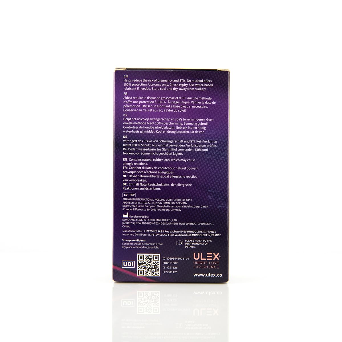 ULEX Intense - 56 Préservatifs Perlés et Nervurés Lubrifiés - Latex naturel - 52 mm