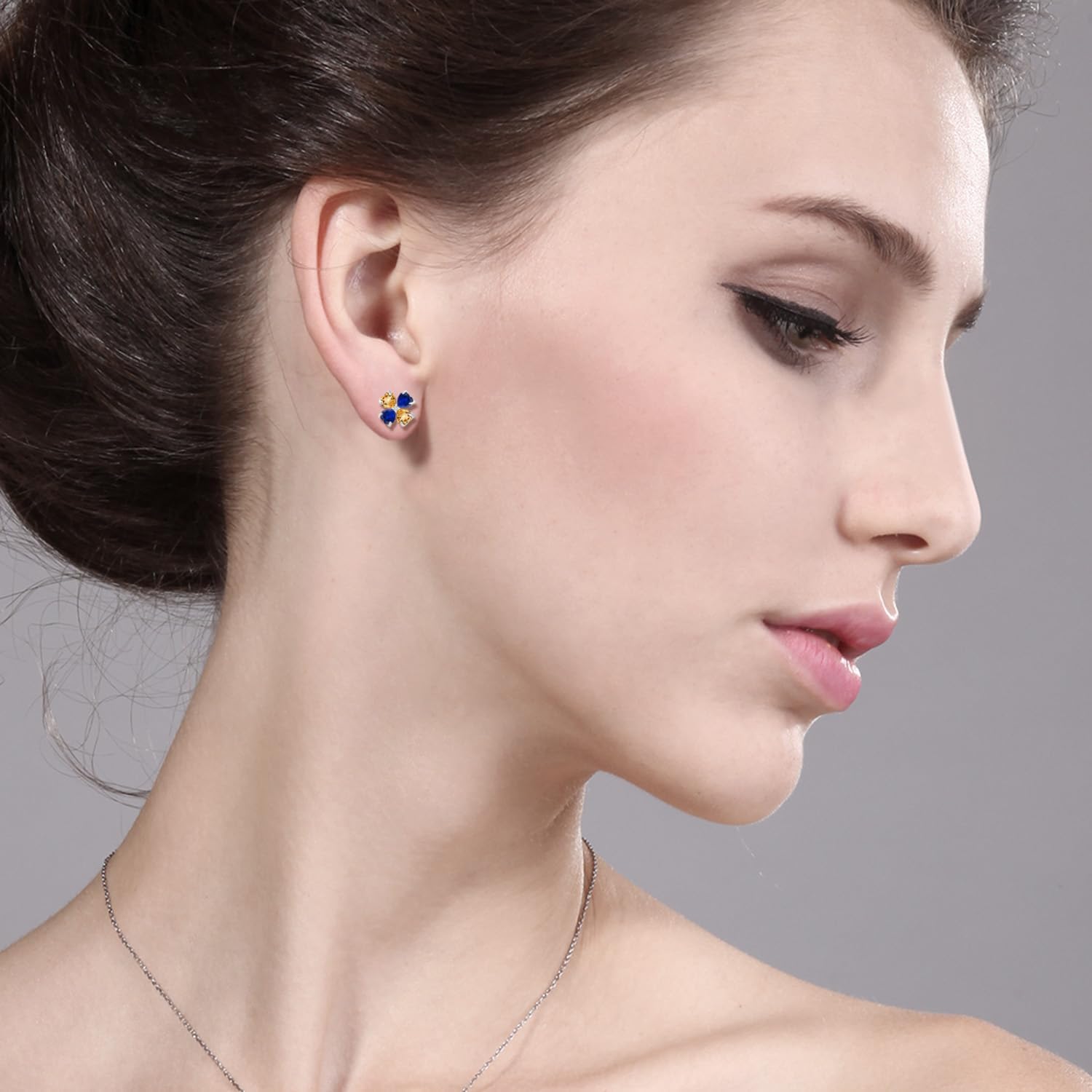 Gem Stone King 925 Sterling Silver Yellow Citrine Blue Created Sapphire & Lab Grown Diamond Earrings For Women | 2.91 Cttw | Gemstone Birthstone | Heart Shape 4MM - Image 2