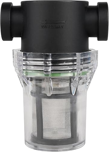 SEAFLO Colador hembra NPT en línea de 12 pulgada con pantalla de filtro de acero inoxidable de malla 100 - Recipiente transparente para una fácil