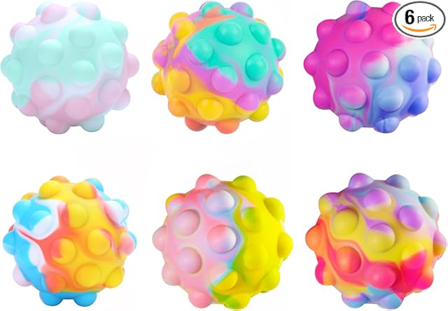 Pop Stress Balls Set of 6 by Tilcare Chew Chew - 3D Squishy Bubble Balls for Kids and Adults with Autism - Food Grade Silicone Sensory Fidget Toys for Toddlers - Washable and Reusable