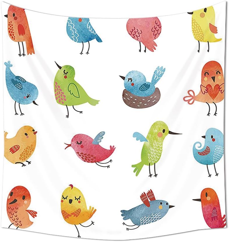 Animal Tapestry Decor Colorful Cute Birds Watercolor Effect