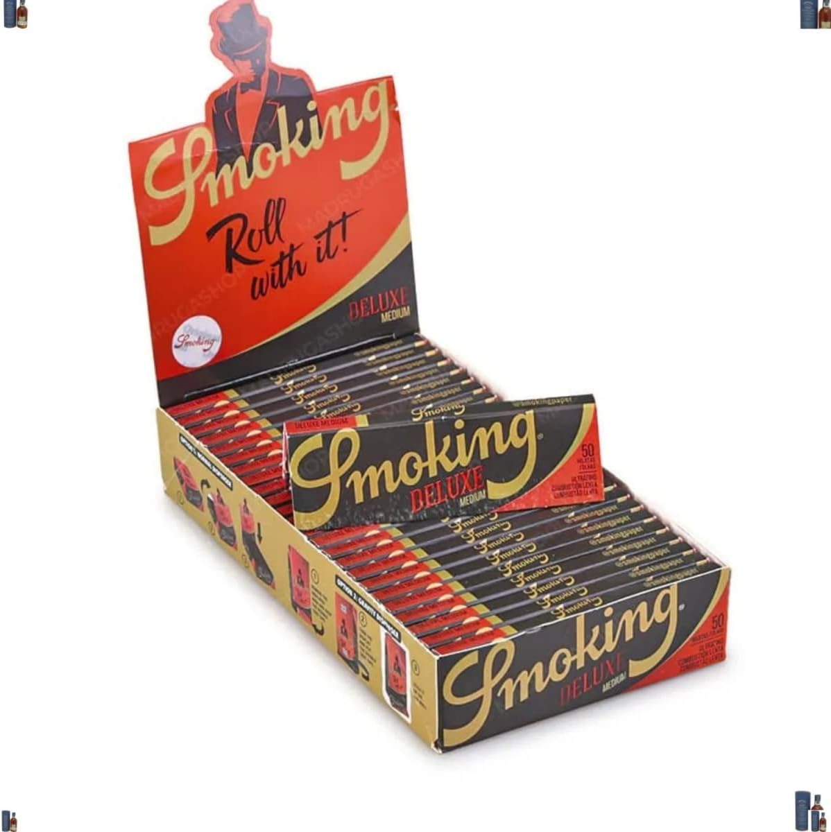 Smoking 1 box Black DeLuxe Medium size 1 1/4 rolling paper = 1250 papers