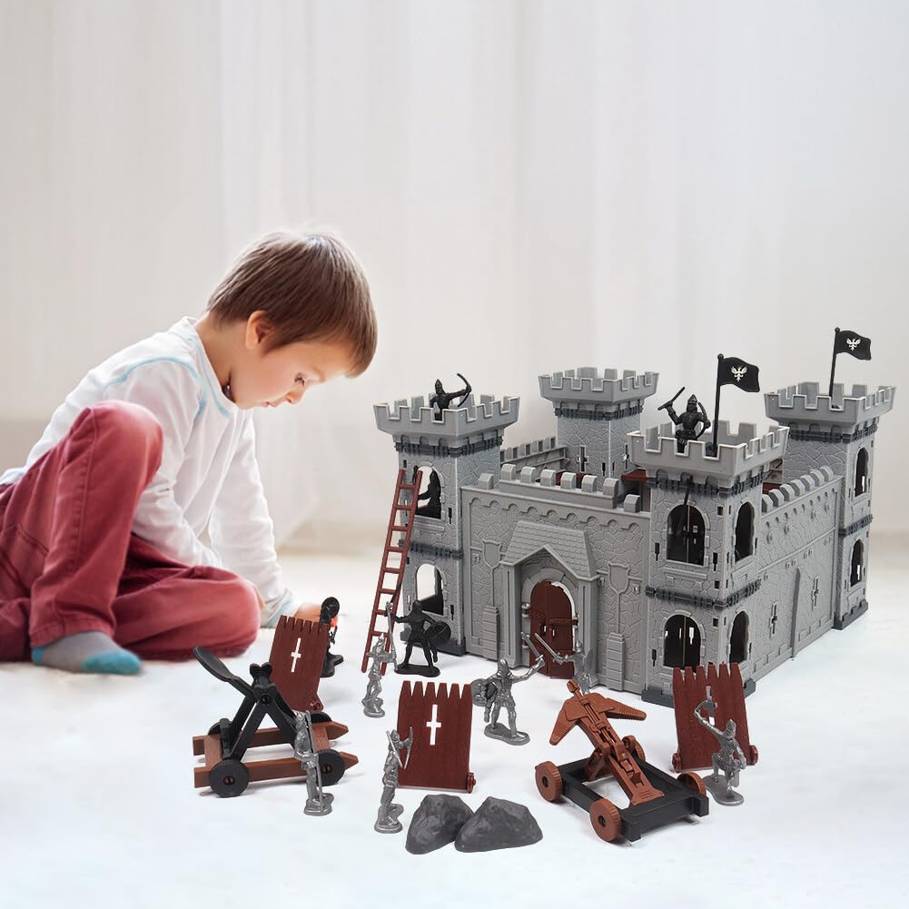 Uposao Set di Giochi di Guerre Antiche, Castello Medievale Con Cavalieri Action Figure, Accessori per la Costruzione Modello di Castello Giocattolo, Soldati, Scudo