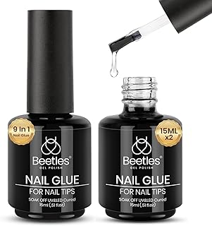 beetles Gel Polish 9 In 1 Gel Nail Glue for Clear Acrylic Nail Tips 2 Pcs 15ml Long Lasting Nail Gel Kit for False Nails Tips, Base Blooming Nail Gel, Spring Nail Art, U V Light Required