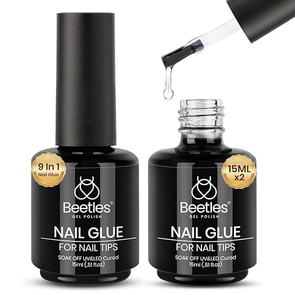 beetles Gel Polish 9 In 1 Gel Nail Glue for Clear Acrylic Nail Tips 2 Pcs 15ml Long Lasting Nail Gel Kit for False Nails Tips, Base Blooming Nail Gel, Fall Halloween Nails, U V Light Required