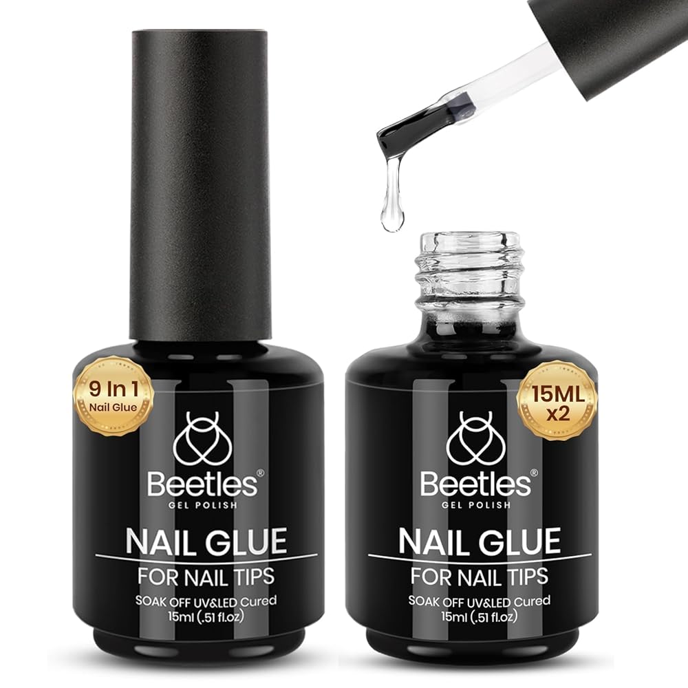 beetles Gel Polish 9 In 1 Gel Nail Glue for Clear Acrylic Nail Tips 2 Pcs 15ml Long Lasting Nail Gel Kit for False Nails Tips, Base Blooming Nail Gel, Christmas Nail Art, U V Light Required