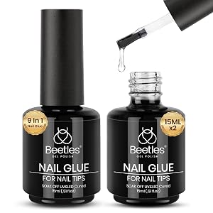 beetles Gel Polish 9 In 1 Gel Nail Glue for Clear Acrylic Nail Tips 2 Pcs 15ml Long