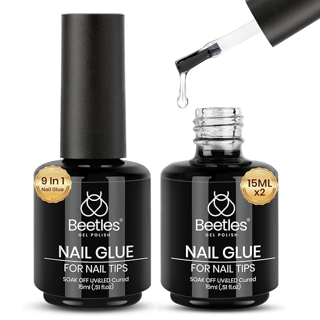 beetles Gel Polish 9 In 1 Gel Nail Glue for Clear Acrylic Nail Tips 2 Pcs 15ml Long