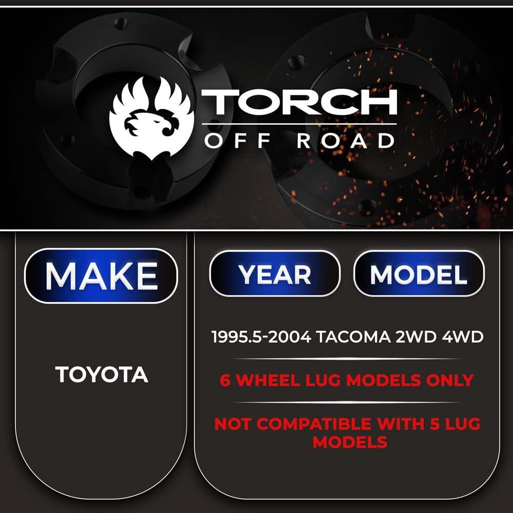 TORCH 3" Front 2" Rear Leveling Lift Kit for 1995-2004 Toyota Tacoma 2WD 4WD TRD SR5 - Models with 6 Lug Wheel Bolt Pattern ONLY