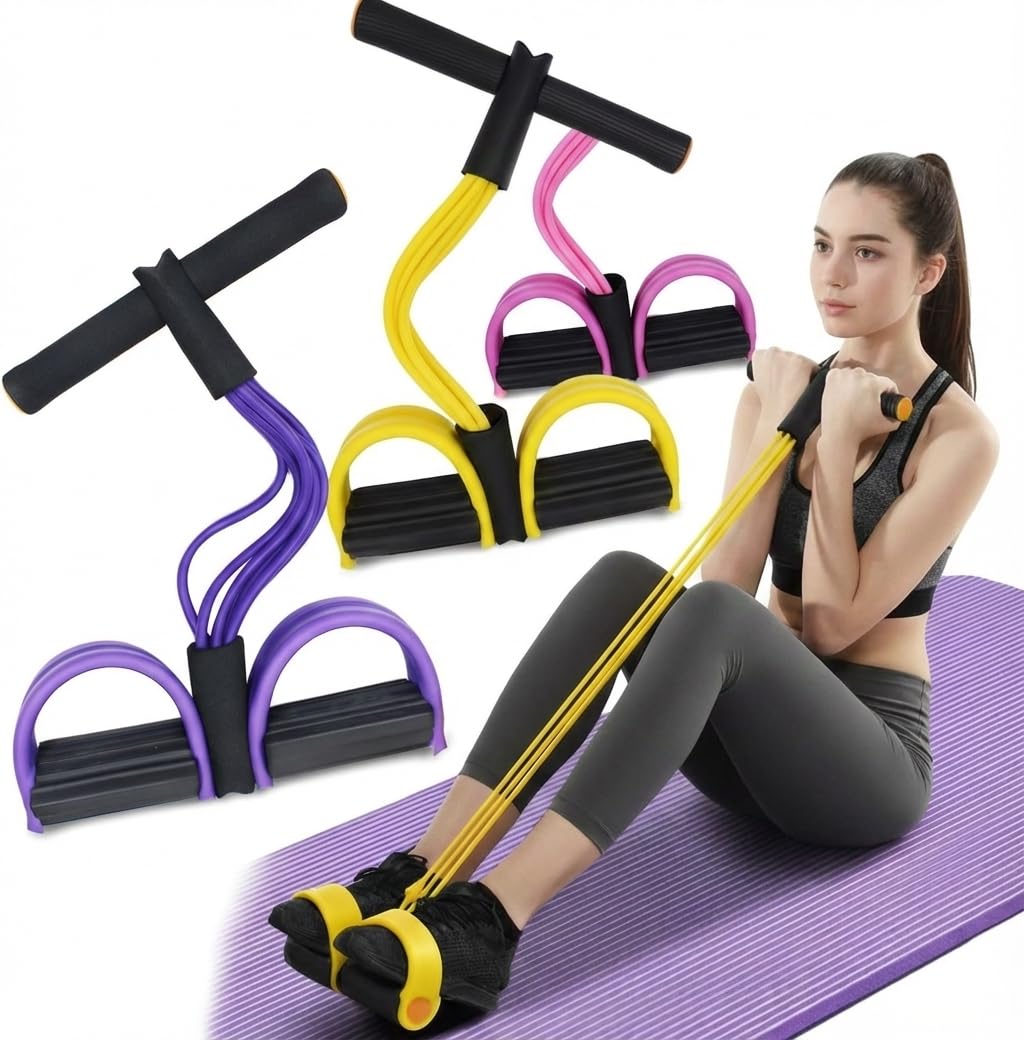 Pull Reducer Training Bands Natural Rubber 4 Tubes Body Trimmer, Pedal Exerciser, Yoga Crossfit Exercise, Arm Exercise, Tummy Full-Body Building Workouts for Men and Women [ Multicolor ]-picture-19