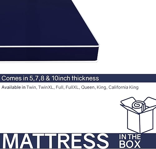 Miniatura 7 de Colchón de vinilo enrollado de espuma de doble cara de firmeza media, 5 pulgadas, tamaño Queen, azul