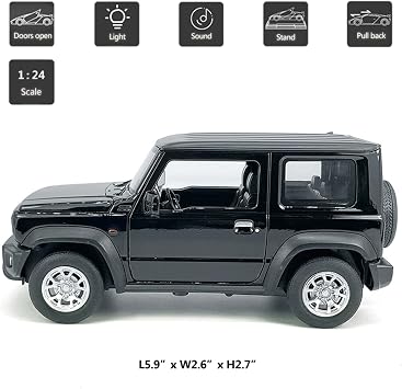 1:24 Scale 2021 Jimny SUV Model Toy Car Metal Diecast Toy Vehicle, Doors Open, Light Sound, Pull Back, Toys for Boys Kids Gifts, Men Collection, Home Office Decor, Black
