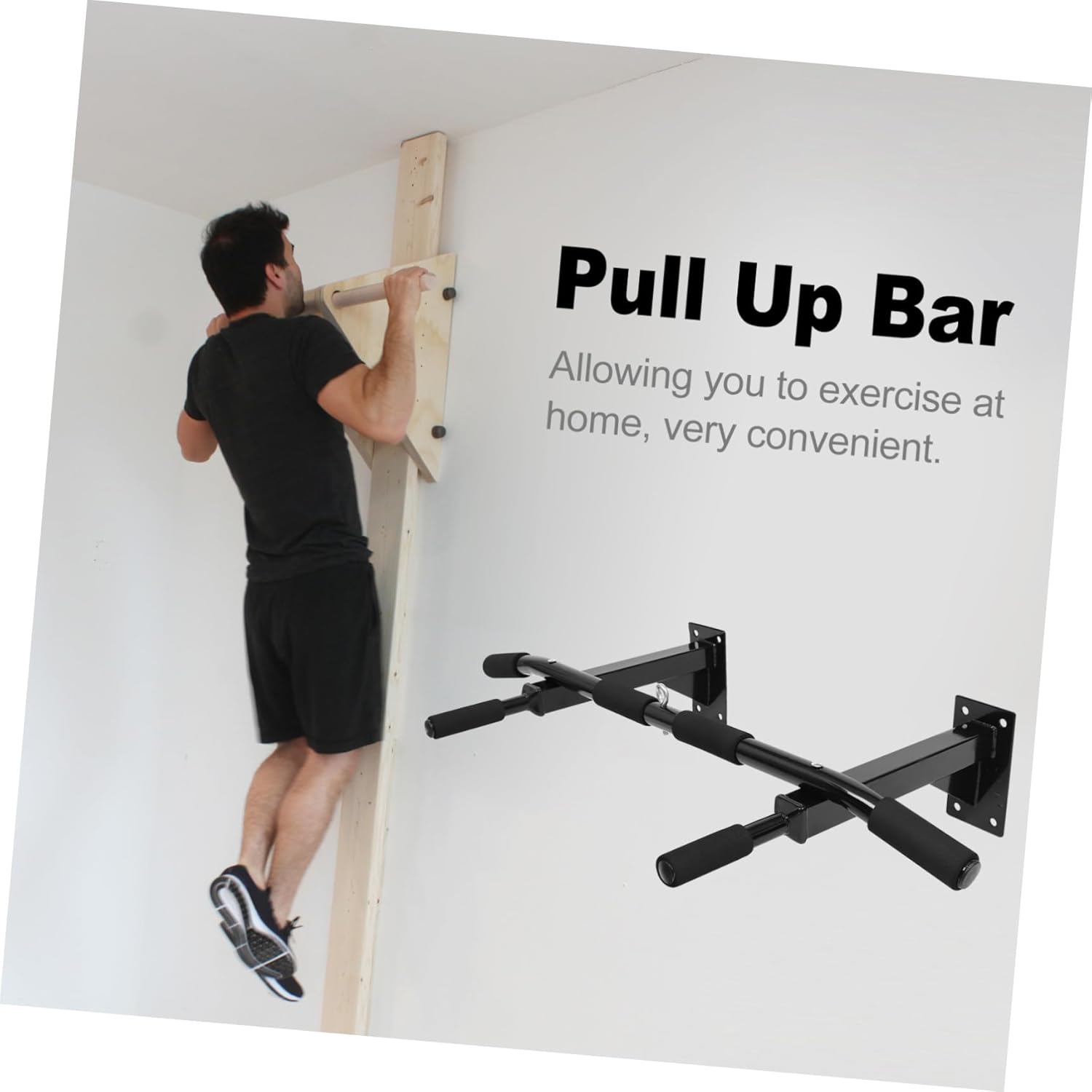 Mikinona Adjustable Heavy Duty Pull Up Bar Wall Mounted Upper Body Workout Bar with Anti-slip Handles for Home Strength Training and Convenient Exercise
