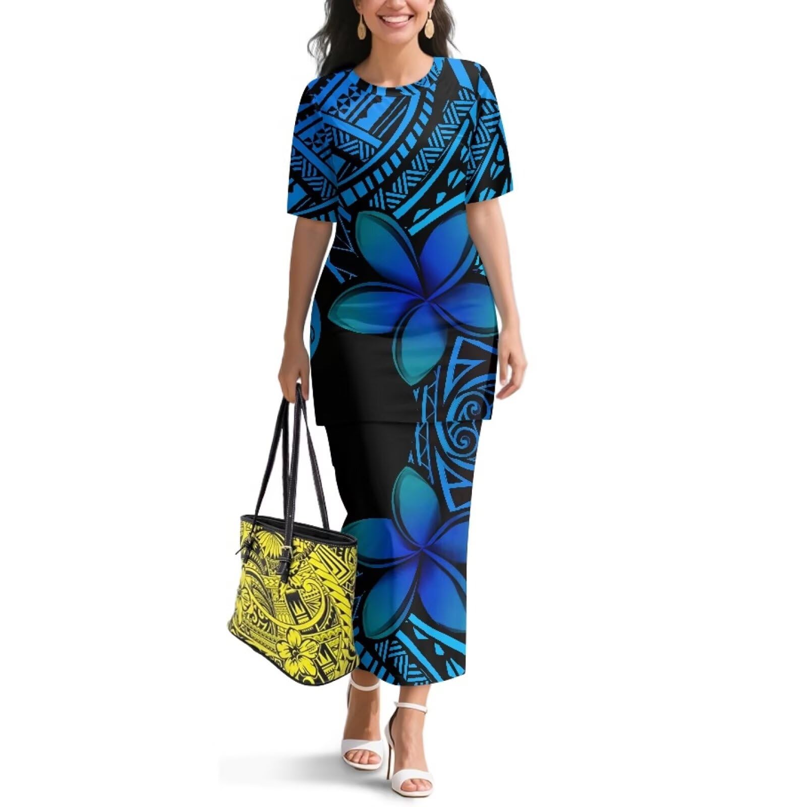Samoa Puletasi Dress for Women Polynesian Top and Maxi Skirt Sets