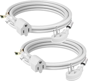 FIRMERST 10 Feet Flat Plug Extension Cord 14 AWG 1875W 15A White. Pack of 2