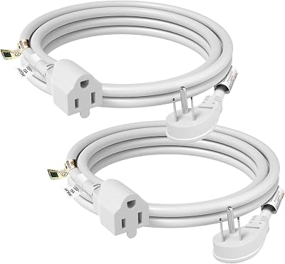 FIRMERST 10 Feet Flat Plug Extension Cord 14 AWG 1875W 15A White. Pack of 2