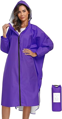 SaphiRose Waterproof Rain Poncho Jacket with Hood and Pockets for Adults - Portable with Pockets Long Sleeves