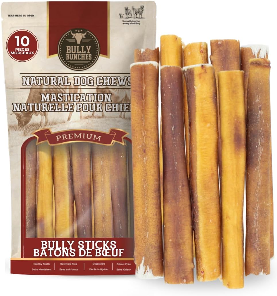 Bully Bunches Premium (6" Thick - 10 Pack) Odour-Free Bully Sticks for Small & Medium Dogs, Consistently Sized, Long Lasting Chews for Oral Care, All Natural & Single Ingredient Beef Treat, No Rawhide