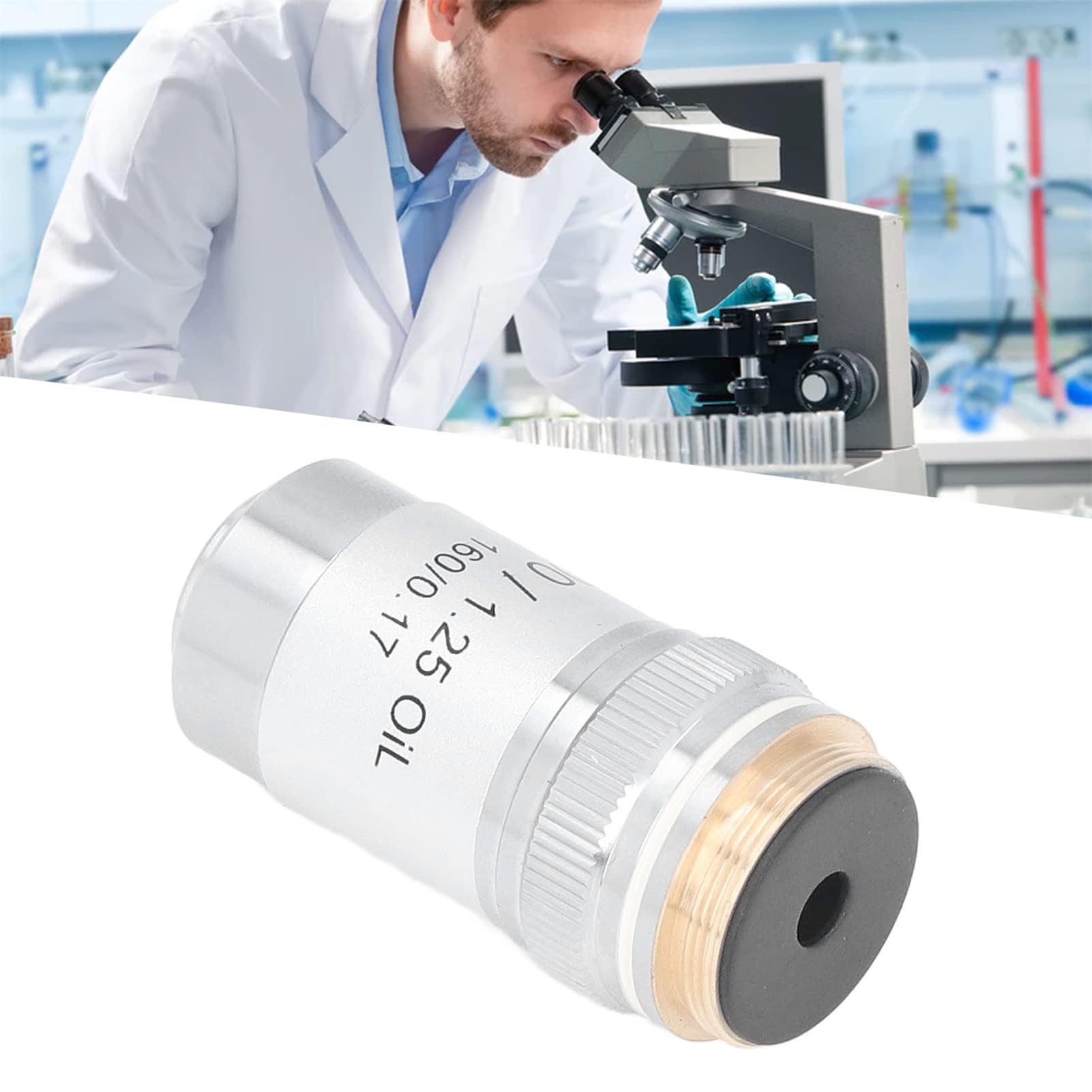 Obiettivo Microscopio 100X Acromatico ad Immersione in Olio, 1.25 Apertura Numerica, Filettatura 20,2mm, per Laboratorio e Medicina