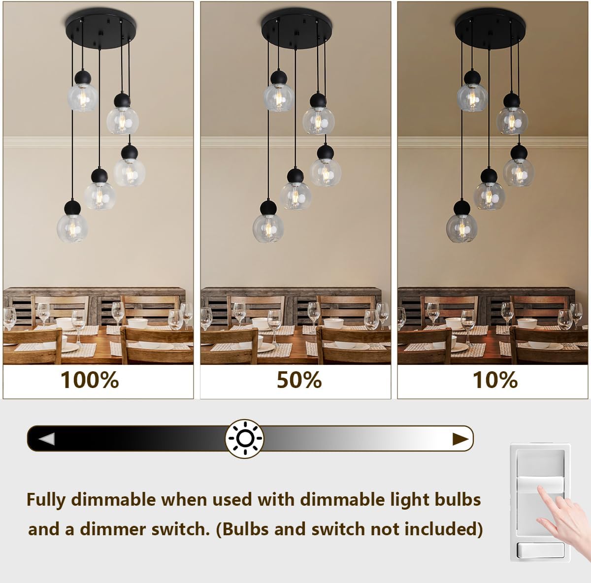 5-Light Cluster Pendant Light Modern Glass Globe Chandelier Black Ceiling Hanging Light Round with Clear Glass Shade Cluster Chandelier for Staircase Entryway Living Room