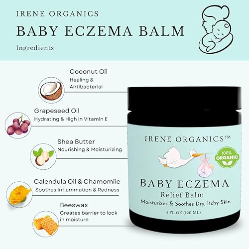 Miniatura 2 de Irene Organics Bálsamo para aliviar el eccema del bebé, ungüento curativo crema hidratante para eczema, piel seca y con picazón. Cuidado de la piel
