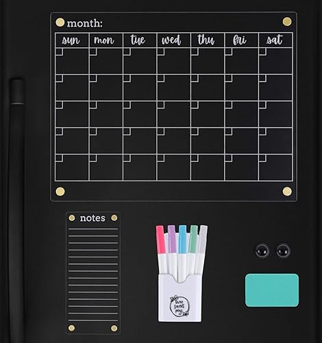 Miniatura 1 de Calendario magnético transparente para refrigerador con imanes dorados de 17 x 13 pulgadas, impresión blanca  Incluye bloc de notas acrílico de 4 x