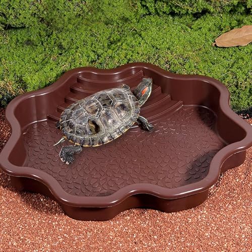 Flushbay Extra Large Reptile Bathing Pool Reptile Feeding Dish Water Bowl with Ramp Aquarium Ornament for Gecko, Snake, Turtle, Bearded Dragon, Lizard Bath (Brown-red) by Flushbay - Used condition - Image 3