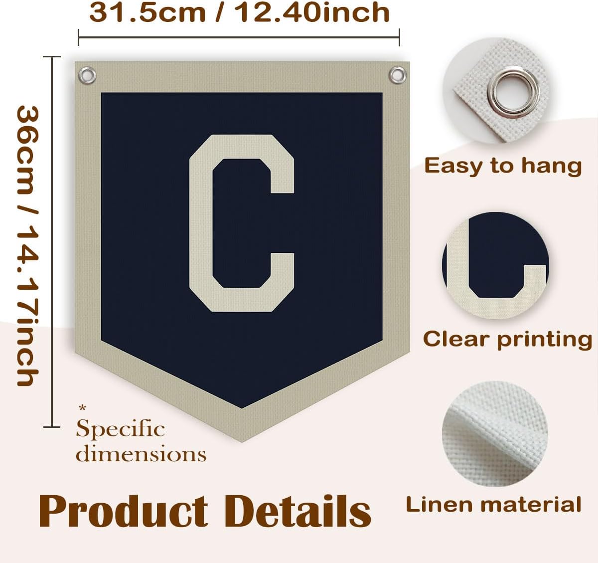 Lacama Toddler Boys Room Decor Name Pennant Flag Personalized Baby Gifts,Vintage Sports Baby Boy Nursery Wall Art,Name Sign for Toddler Bedroom Playroom Kidsroom,Baby Boy Gifts,Letter C 12x14 in - Image 7