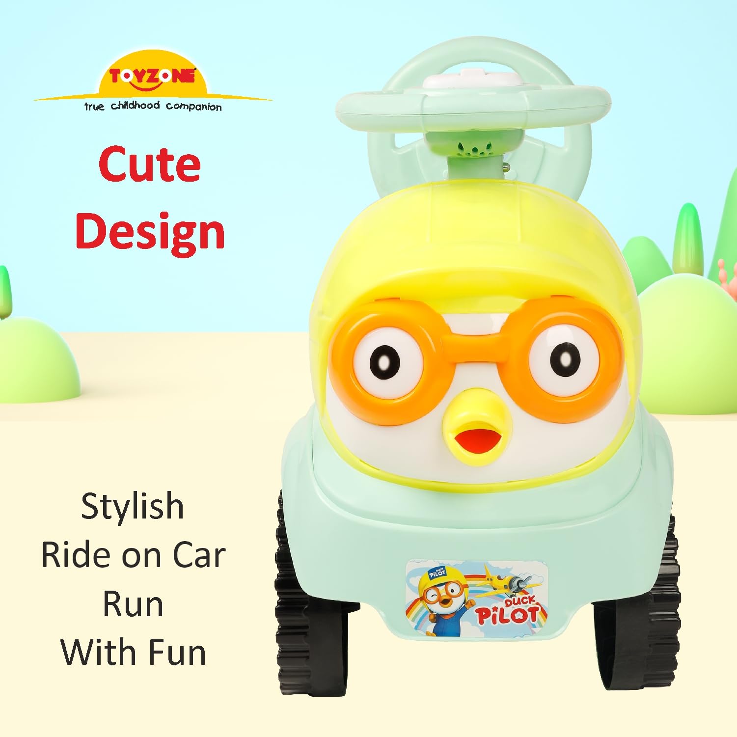 Toy Zone Toyzone Duck Pilot Baby Ride on Car for Kids, Toddlers Push Ride Baby Kids Car with Backrest, Push Ride on Toy with Music, Under Seat Storage, 2 to 5 Years (Green) - Image 6 thumbnail