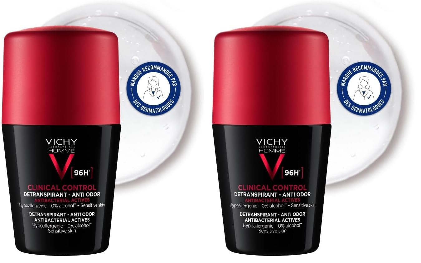 Vichy Homme Clinical Control 96h Männer, Deo-Roll-on für Männer, Schweiß- und geruchshemmend, Antibakteriell, Alkoholfrei, Für empfindliche Haut, 50 ml