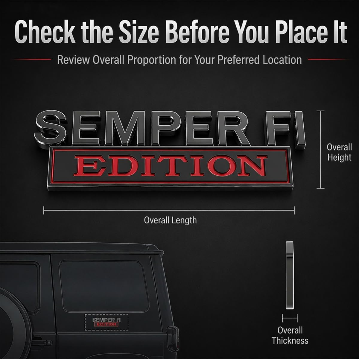 Semper FI Edition Car Emblem Metal Badge, Veteran Military Auto Decal Sticker for Cars Trucks SUVs, Universal Metal Side Fender Tailgate Bumper Badge (Two Colors)