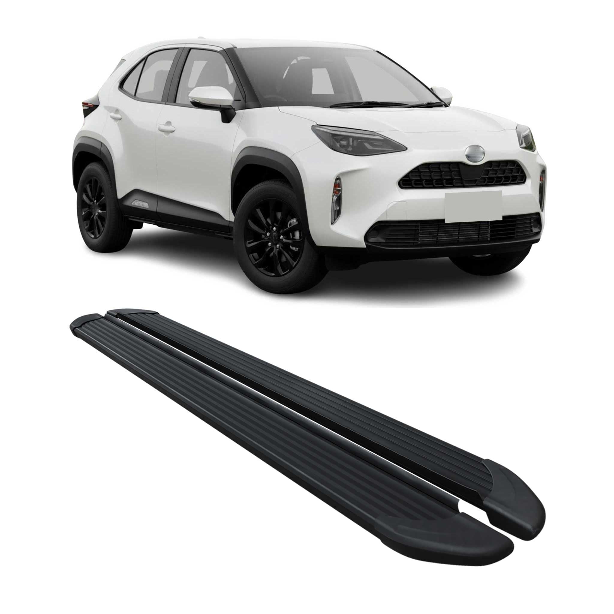 OMAC Pedane Laterali Sottoporta compatibile con Toyota Yaris Cross 2021-2026 Alu Nero 2 Pz