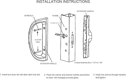 Miniatura 5 de Juego de manijas para puerta corrediza de patio, juego de manijas de repuesto perfecto estilo embutido para puertas de 1-12 a 1-34 pulgadas, espacio