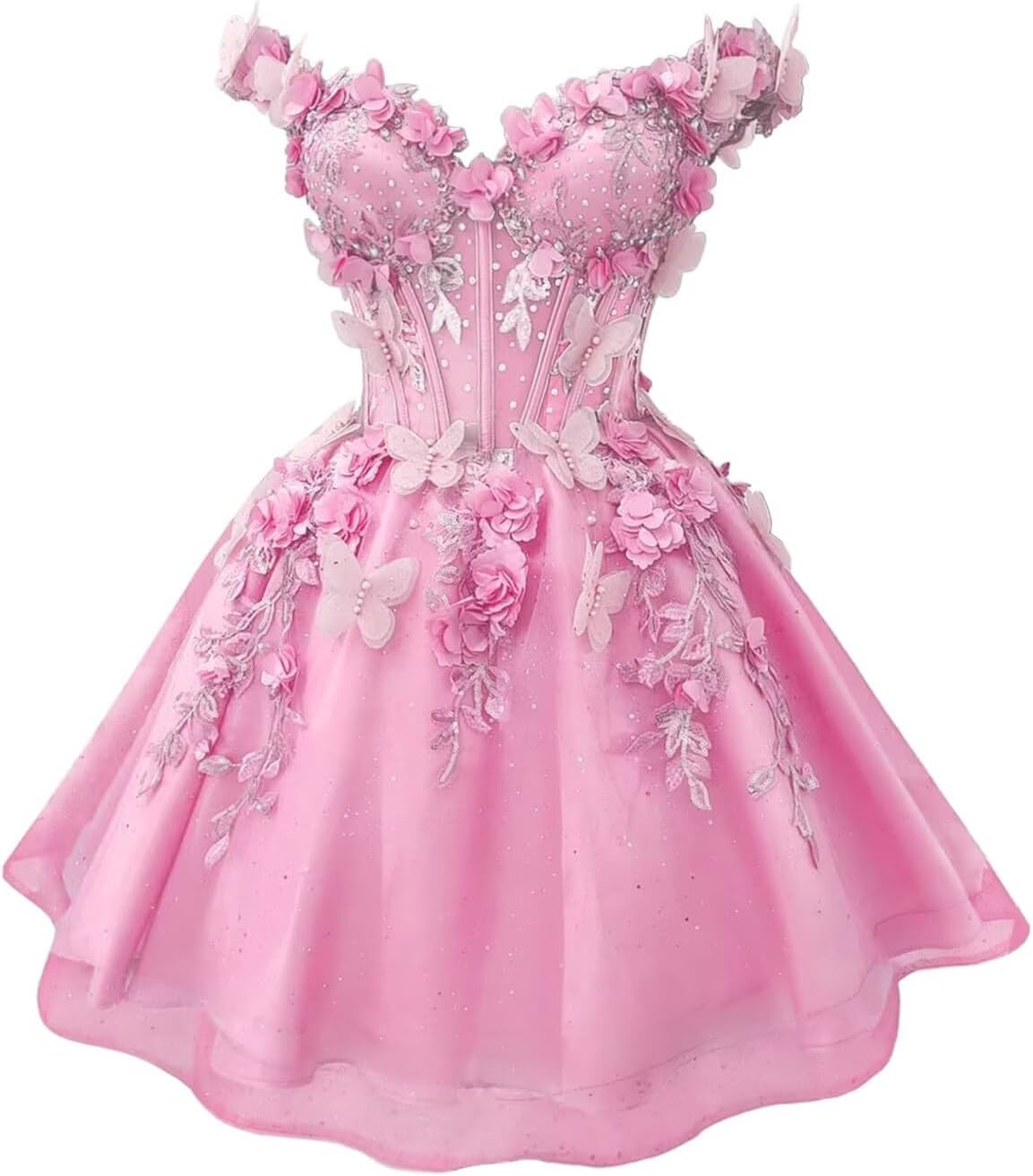 3D Butterfly Off Shoulder Homecoming Dresses for Teens Short Glitter Tulle Lace Prom Cocktail Party Gowns - Image 4