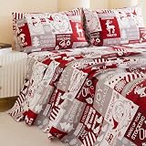 Vaulia Christmas Bed Sheets Queen Soft Microfiber Grey and Red Plaid Snowflake Senta 4 Piece Sheets Set with 1 Fitted Sheet 1 Flat Sheet 2 Pillowcases