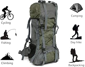 Mountaineering Hiking Backpack Trekking Bag Outdoor Sports Daypack 60L Ultra Large Capacity Waterproof for Camping Fishing Backpacking Climbing Hunting Traveling Green