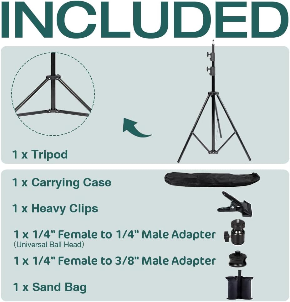 Kate Heavy Duty Light Stand for Photography, 8.5ft High Stable Photo Video Tripod Stand with Clamp, Sandbag, Carry Bag & Screw Adapters - Max 15kg Load for Studio Strobe, Softbox, LED Video Light