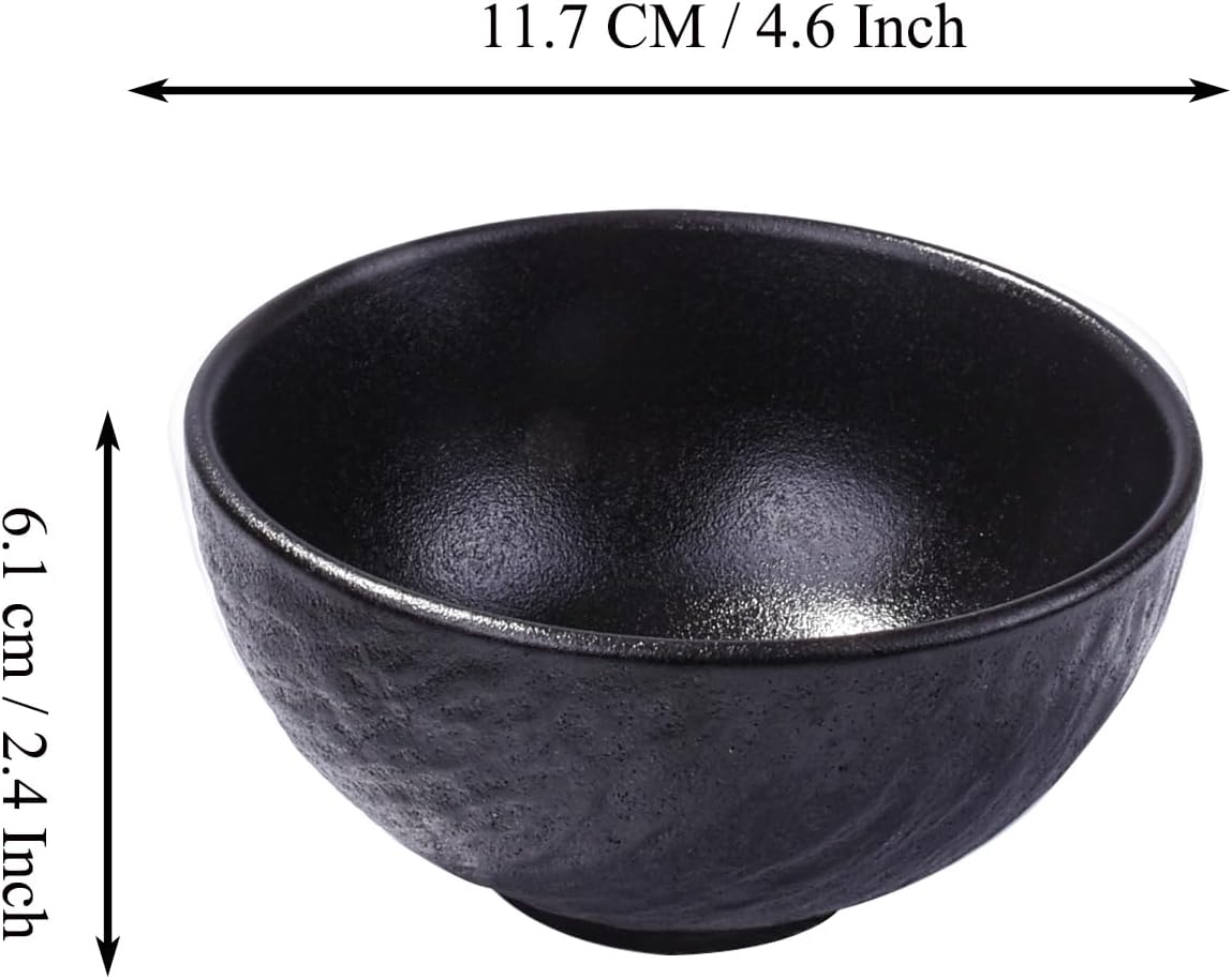 Japanese Ceramic Rice Bowl Set of 4, 4.5'' Porcelain Small Bowls (Black)