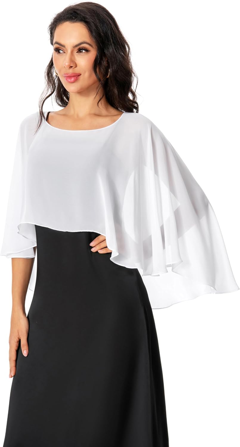 Baoqiya Women's Capelet Shawls and Wraps for Evening Dresses Soft Bridesmaid Shawl Chiffon Cape Wedding Cover Up