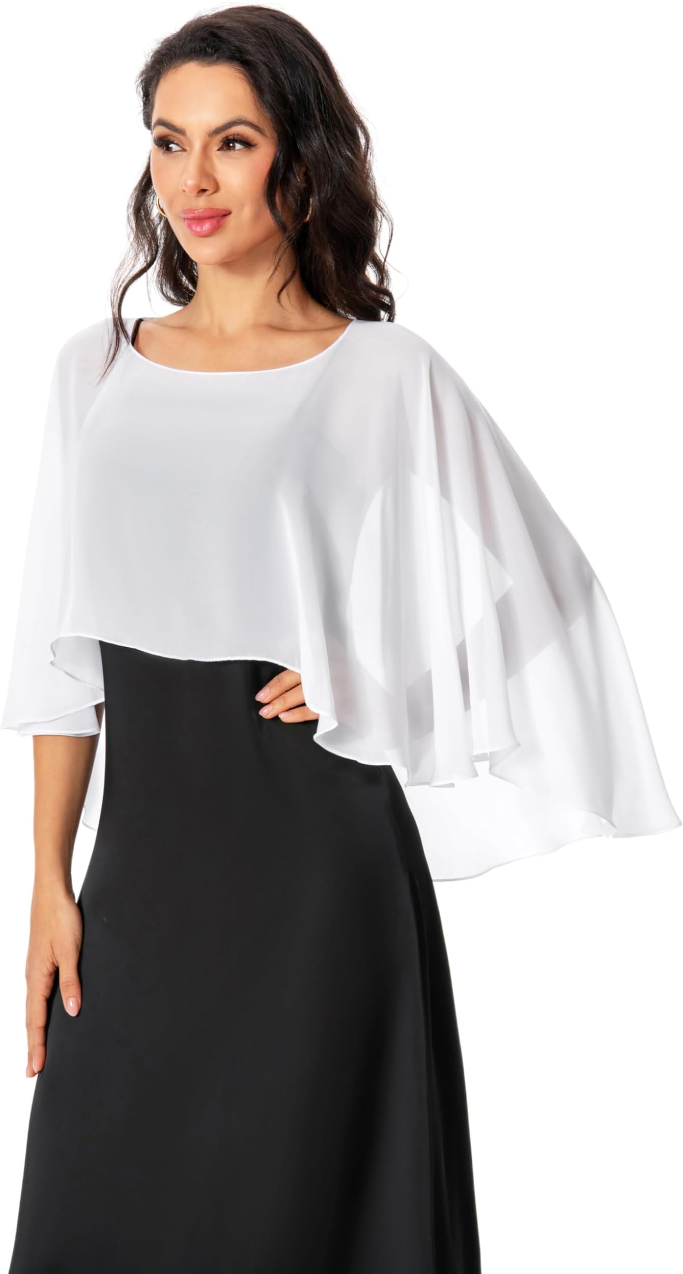 Women's Capelet Shawls and Wraps for Evening Dresses Soft Bridesmaid Shawl Chiffon Cape Wedding Cover Up